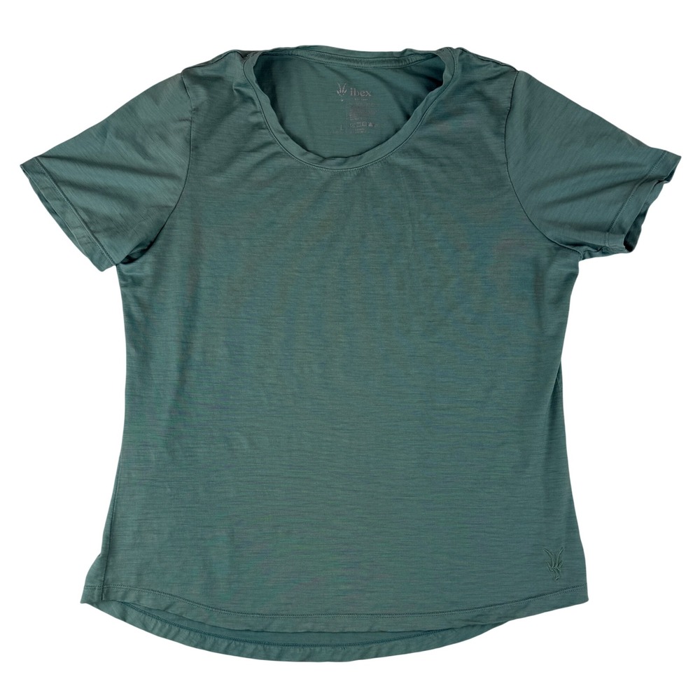 Ibex T-Shirt Women Large Green Merino Wool Short Sleeve Scoop Neck Tee